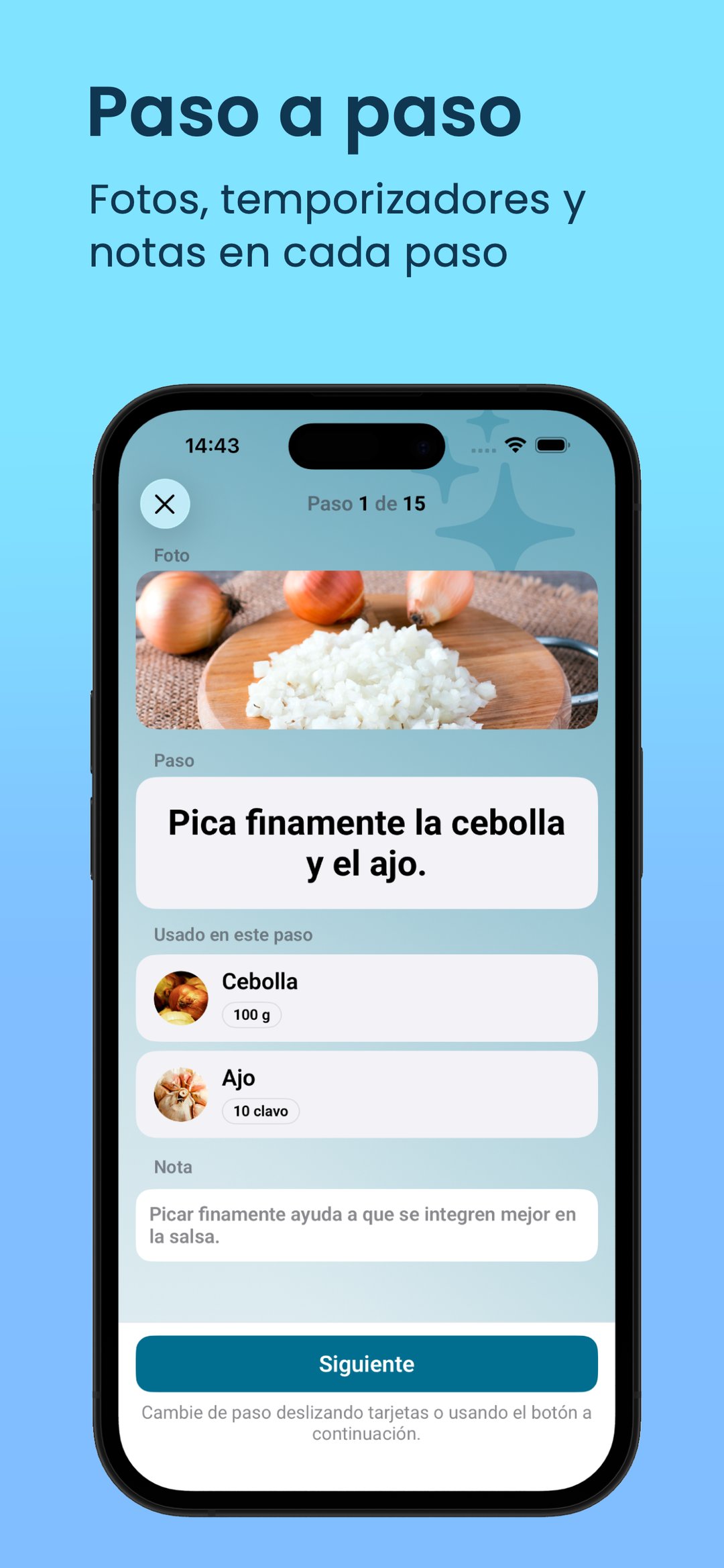Paso a paso: fotos, temporizadores y notas en cada paso