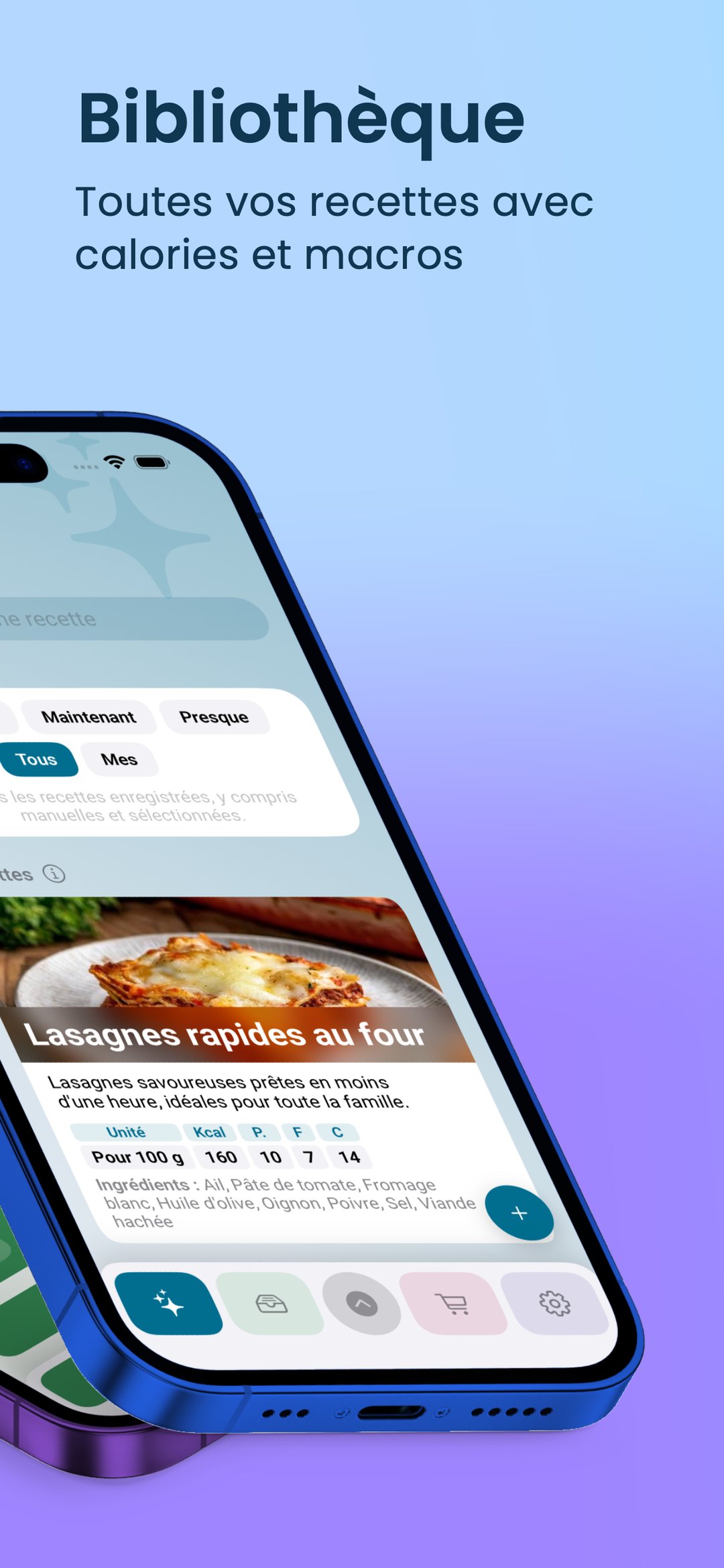 Bibliothèque : toutes vos recettes avec calories et macros