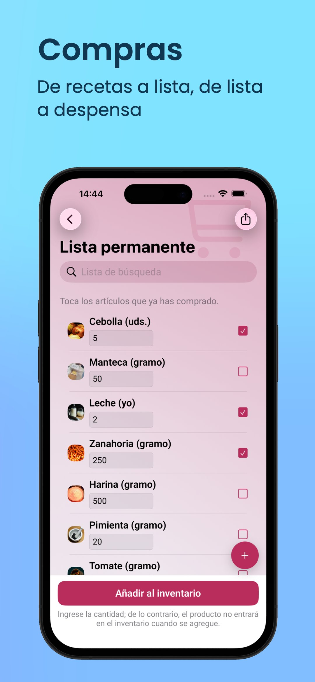 Compra: de la receta a la lista, de la lista al inventario