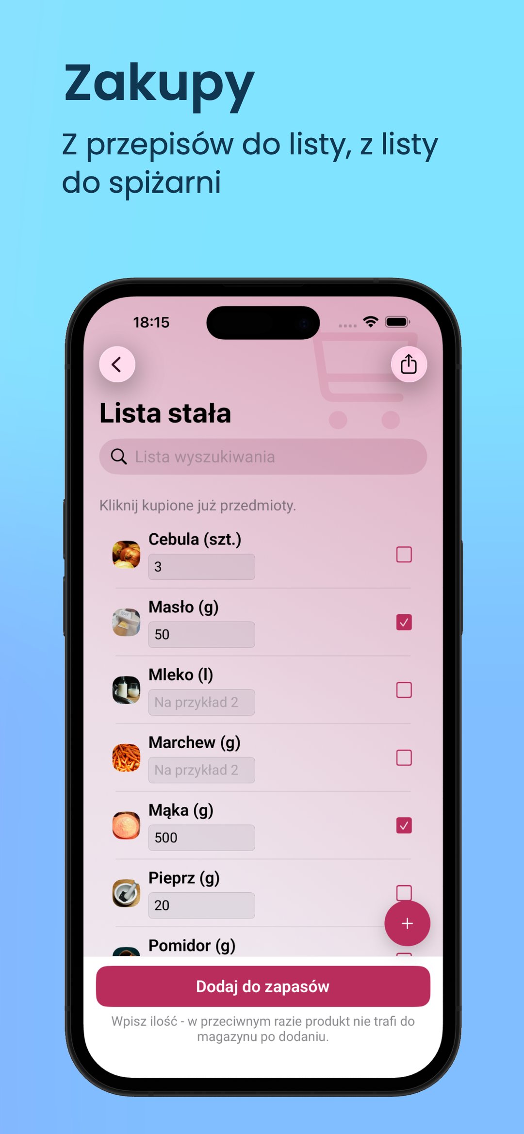 Zakupy: z przepisu na listę, z listy do inwentarza