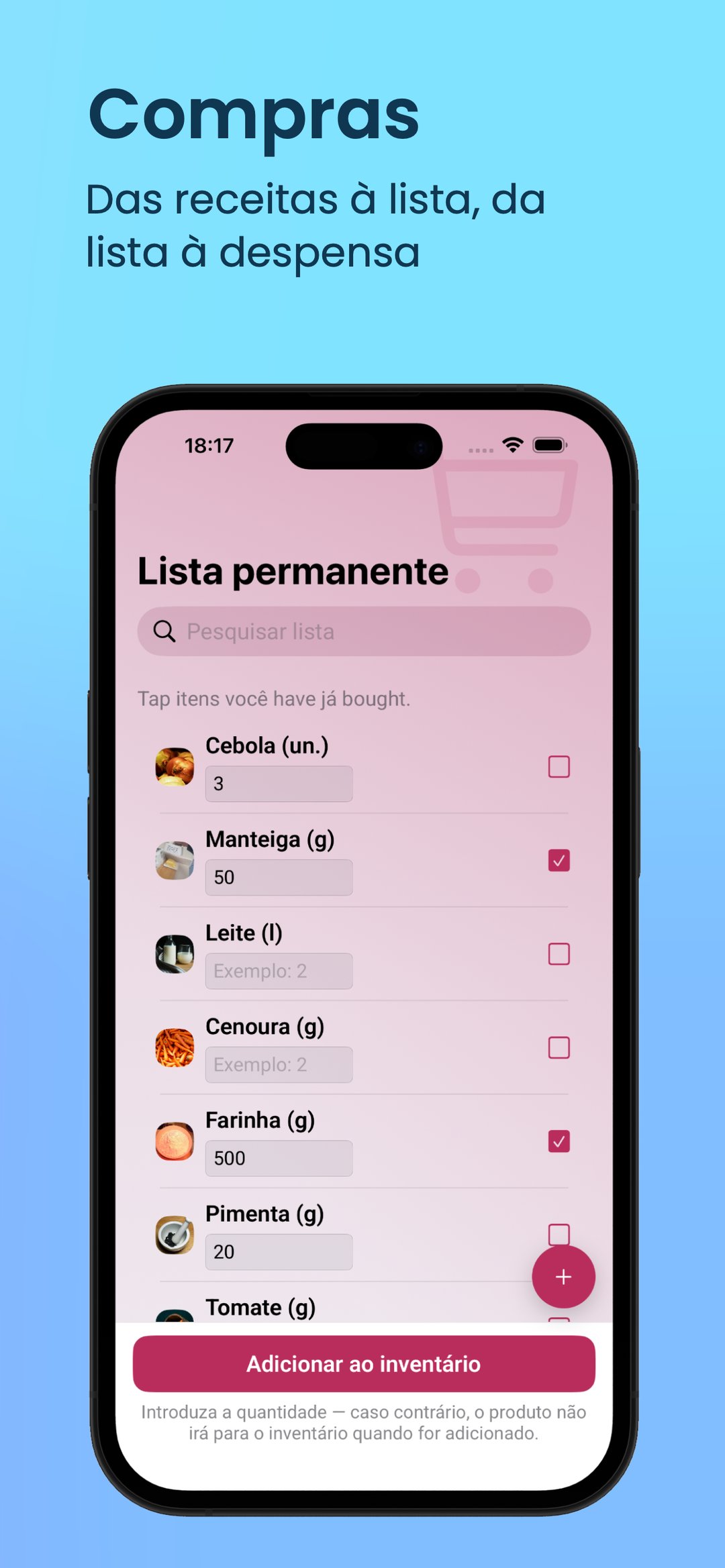 Compras: da receita para a lista, da lista para o inventário